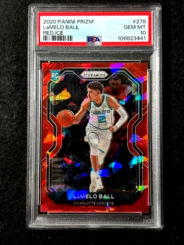 2020 Panini Red Ice Prizm Lamelo Ball Rookie RC #278 PSA 10 GEM MINT Hornets