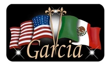Mexican USA Unity Flag Decal Bumper Sticker Personalize Name-Text 3" x 6"
