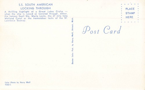 Welland Canal, Ontario, Canada Postcard South American SS Great Lakes 1950s  B5 - Picture 2 of 2