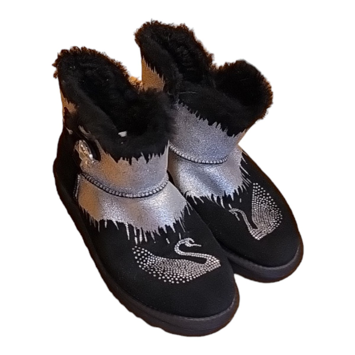 UGG フラットシューズ 7 24センチ ブラック スワロフスキー UGG Women's Black Silver Swan Swarovski Crystals Classic Short