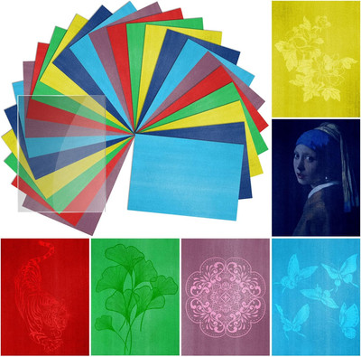 Colorful Sun Print Paper Kit, 24 Sheets Thick Cyanotype Papers with 1 Sh