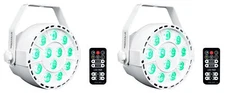 2) Rockville RockPAR TRI LED RGB Compact Par Can DJ DMX Wash Lights+Remote White