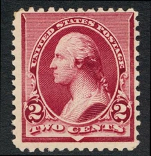 US 219D MINT FINE HINGED 2c CARMINE LAKE