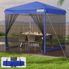Pop Up Canopy 10' x 10' Gazebo Screen Tent with Net, 2 Zipper Doors, Roller Bag