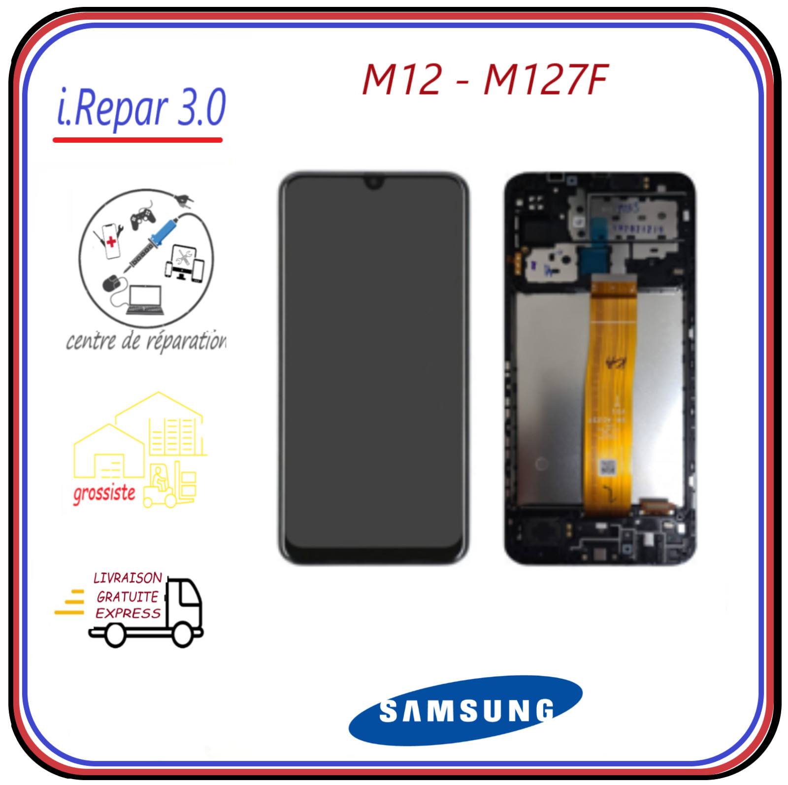 Écran pour Samsung M12 Noir pour réparer un afficheur cassé ou un tactile défectueux