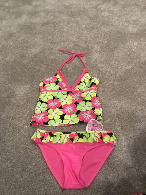 NWT 2B Real Girls Pink Floral Tankini Size 4