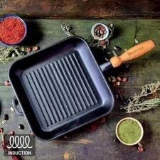 11" x 11" Maysternya Cast Iron Grill Pan Skillet Induction Suitable