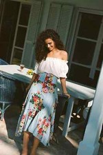Maeve Anthropologie Skirt 8 Floral Striped Blue Claudette Garden Cottage Fairy