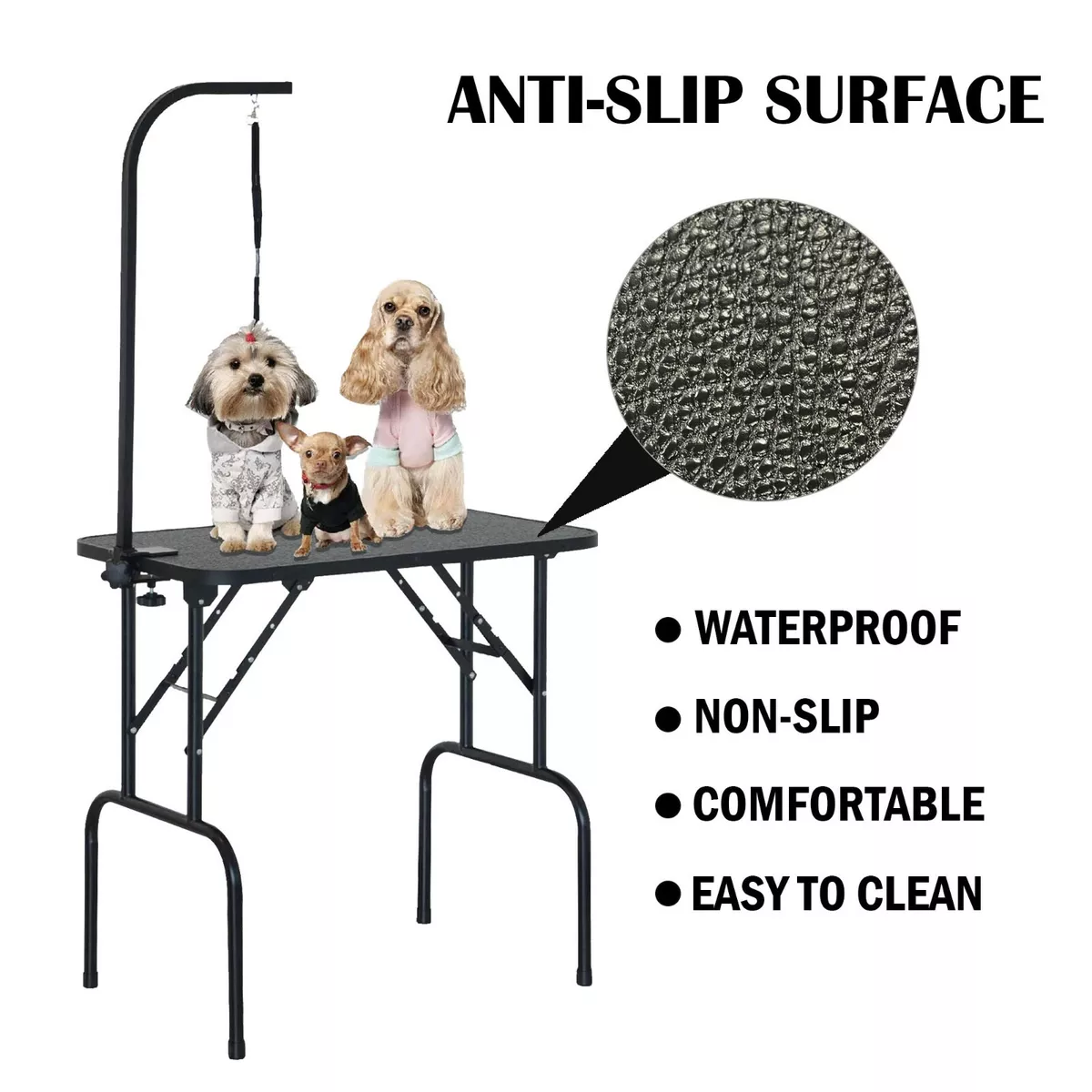 Portable Pet Dog Grooming Table Height Adjustable with Arm Noose Folding Legs