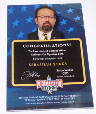 Decision 2022 Sebastian Gorka Cut Signature AUTO Card | eBay