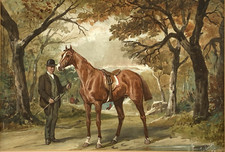 Antikes Aquarell Jonny Audy 1850-1880 Frankreich Reiter mit Pferd  Pfandsiegel