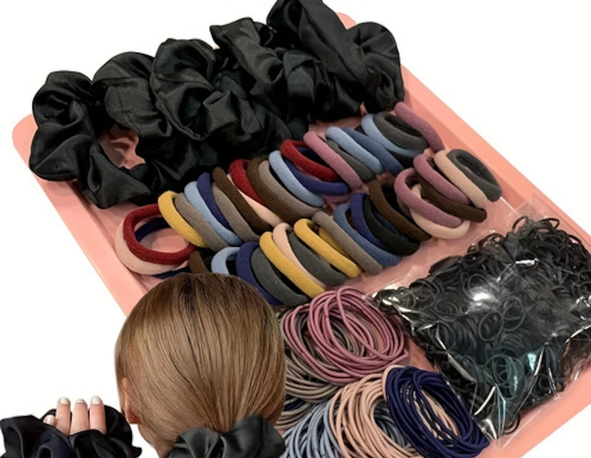 769pc Hair Accessory Set Includes Black Elastic Bands, Scrunchies
