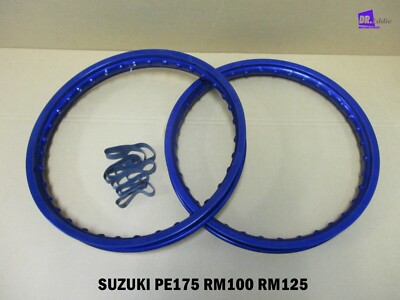 SUZUKI PE175 RM100 RM125  FRONT & REAR ALUMINIUM BLUE WHEEL RIM SET  **BI6137**