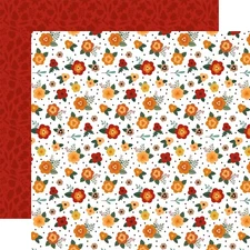 2 Sheets of Echo Park Paper HAPPY FALL 12x12 Cardstock - Fresh Fall Flowers