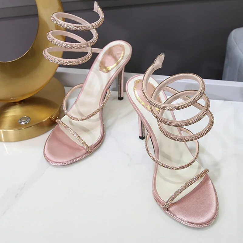 Verano Mujeres Cristal Correa al Tobillo Sandalias Sexy Delgadas Tacones Altos Bombas Fiesta Zapatos