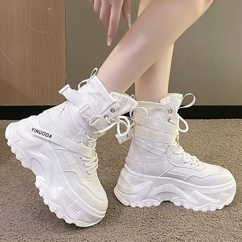 Damen Schnür Plateau Stiefeletten Sneaker Komfort Schuhe Runde Spitze Mode OL - Bild 3 von 28