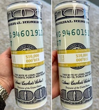 $ MONEY 10K 100 DOLLAR BILL BALLER 20oz STAINLESS STEEL TUMBLER CUP +LID & STRAW