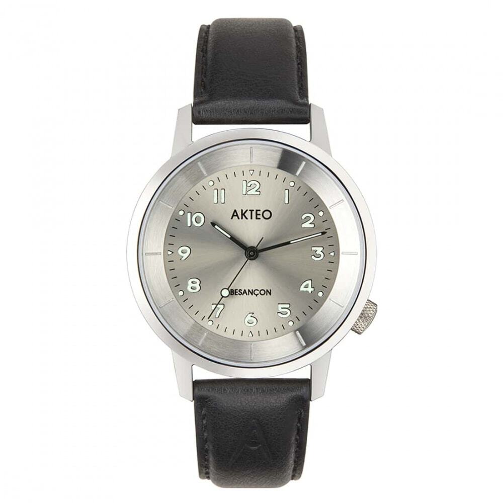Montre 38 Akteo Besançon collection iconique | Boîtier acier et bracelet cuir