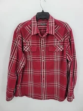 Eddie Bauer Shirt Mens XL Red Plaid Long Sleeve Button Up Pockets Outdoor Cotton