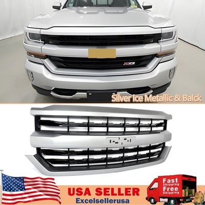 Front Bumper Grille Fits 2016-2018 Chevrolet Silverado 1500 Silver Ice & Black