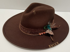 OIERNFE Brown Boho Classic Feather Cowboy Hat L / XL
