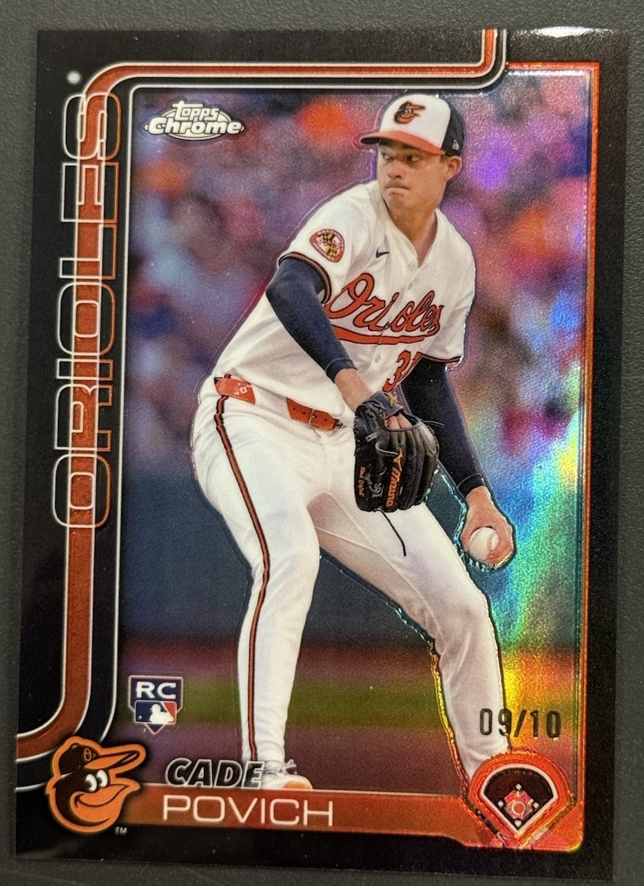 2025 Topps Chrome Cade Povich #140 True Black Refractor /10 Orioles Color Match