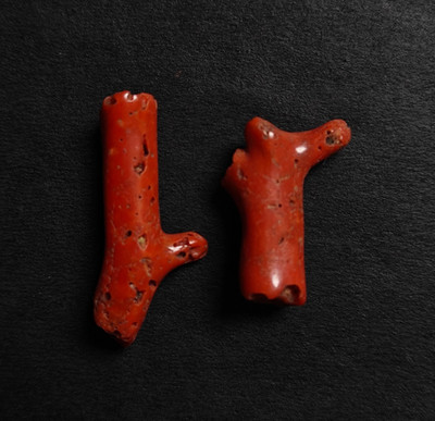 100%Natural Red Coral Polished Rough 2'Pcs Italian Coral Branch Loose Gemstone