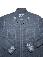 Rock 47 By Wrangler Men  s L Long Sleeve Pearl Snap Black Western Button Up Shirt