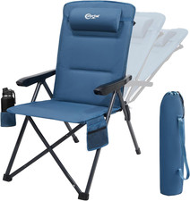 Oversized Blue Reclining Camping Chair, 400LBS Capacity, Adjustable Back