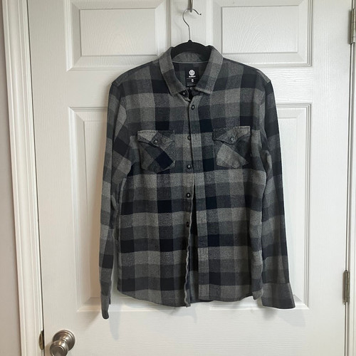 Element Flannel Shirt Mens Size S Heavy Cotton Plaid Check Skateboard Gray Black