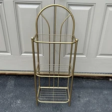 MCM Hollywood Regency Brass Toned Towel Rack Shelf Plant Stand Freestanding
