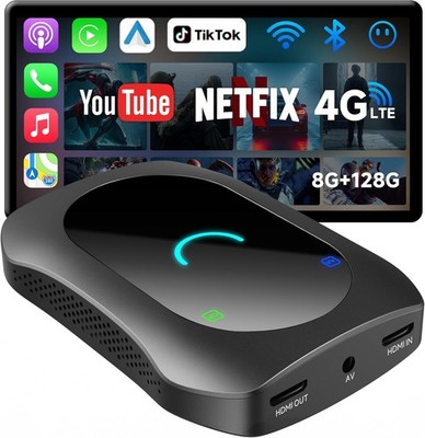 Android 13 Migac AI BOX Wireless Adapter 8G+128G Car VideoBox HDMI In 4G LTE GPS