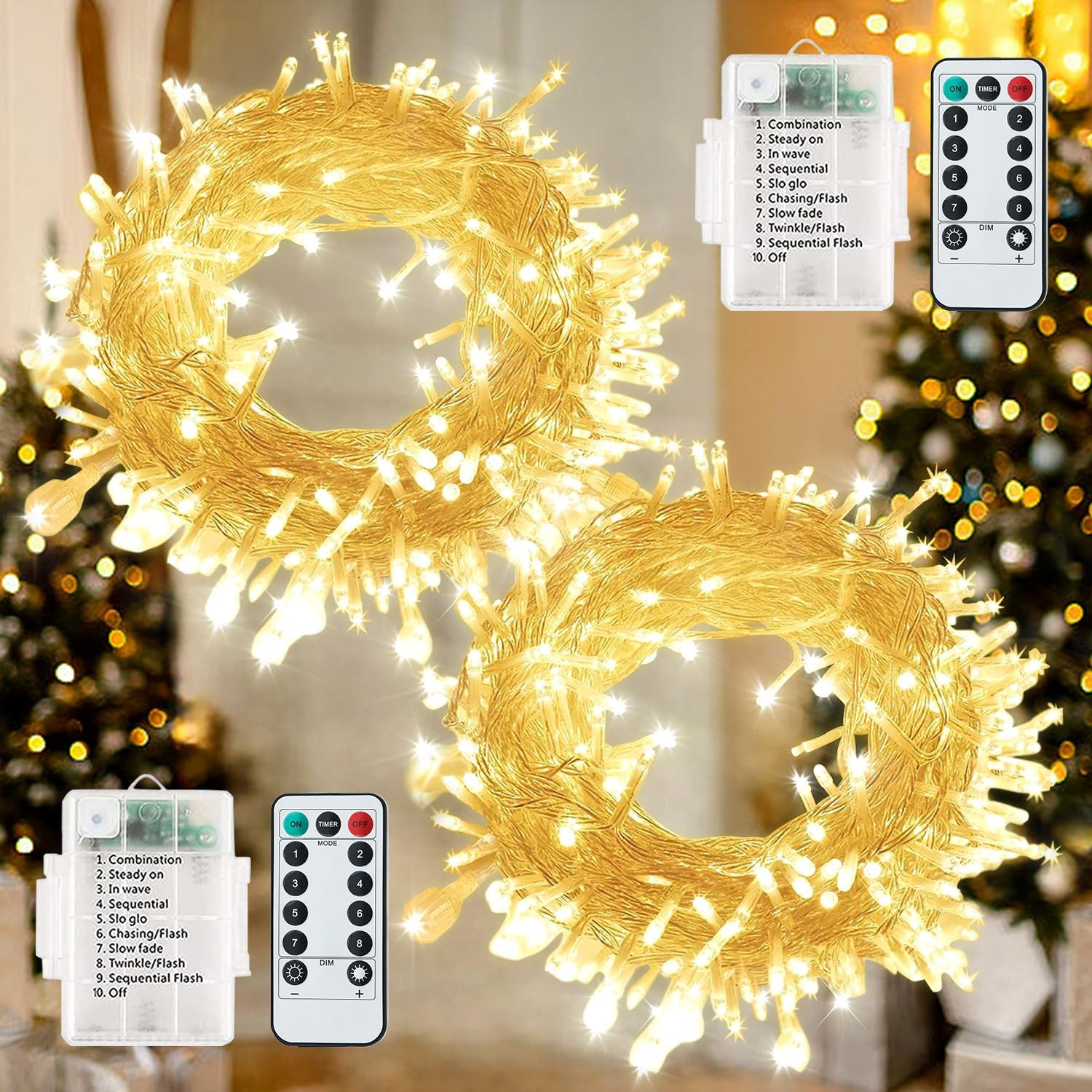 Guirlande lumineuse Noël 8 modes avec minuteur automatique pour éclairage intérieur