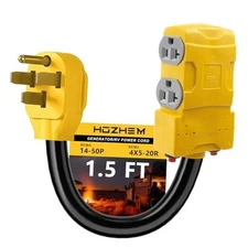 50 Amp to 20 Amp 110V RV Distribution Adapter, 14-50P to 4X 5-20R/5-15R 4Prong