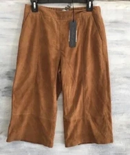 NWT Michael Stars Brown Lamb Suede Cognac Cropped Pant Culottes Large $348