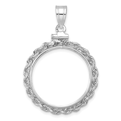 14k White Gold Rope Screw Top 21.6mm x 1.7mm Coin Bezel Pendant
