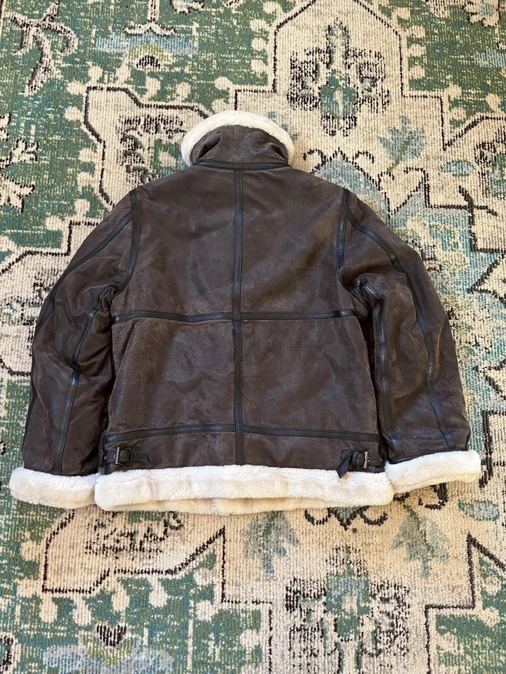 St. John's Bay Men's Vintage Leather Sherpa Lined Aviator Jacket Medium - Image 2 of 4