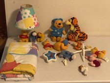 Vintage Winnie The Pooh Nursery Set Crib Comforter Baby Mobile Lamp Toys Musical