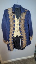 Mens Gothic Steampunk Tailcoat Jacket Blue / Gold Lace Sz 2XL Cosplay Pirate