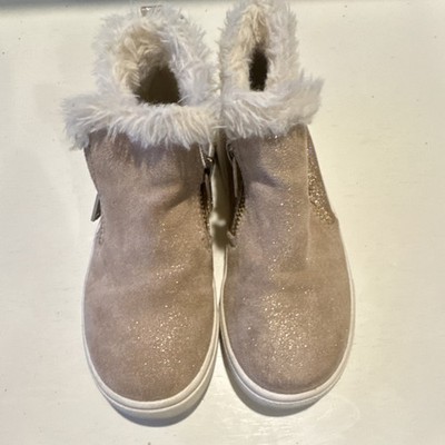 Maggie & Zoe Girls Glitter Faux Fur Zip Ankle Bootie Beige White Size 11