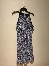 Chaps Halter-neck Shift Dress In A Navy Blue and White Floral Pattern Size XL