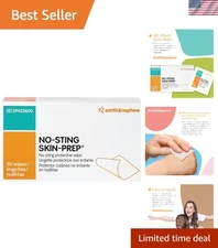 Gentle No-Sting Skin Prep Wipes - 50 Alcohol-Free Wipes for Skin Protection