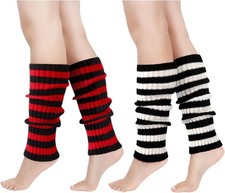 Junely 2 Pairs Leg Warmers for Women 80s Ribbed Knit Warmer Pack Striped