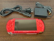 PSP 3000 Red console charging adapter cable battery memory card 4GB