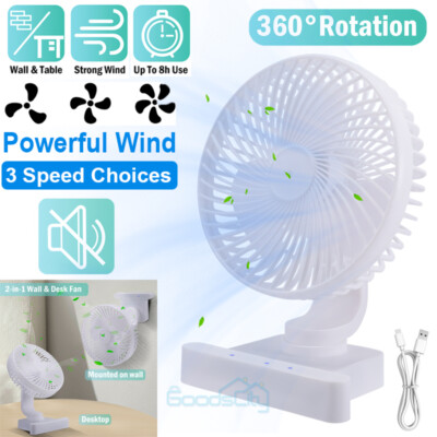 USB Desk or Wall Mounted Fan Small Air Circulator Portable Personal Cooling Fan