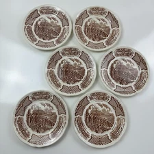 Alfred Meakin Fair Winds Brown & White Vintage Bread & Butter Plates Set Of 6