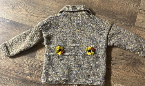 The Sweater Venture Hand Knit Girls Zip Up Sweater Flowers M - Picture 4 of 5