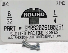 #6-32x1/4 Round Head Slotted Machine Screws Steel Zinc Plated (100)