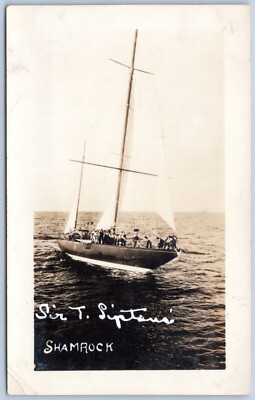 Postcard RPPC Sir Thomas Liptons Yacht Shamrock At Sea Built 1898 Lipton Tea P5J