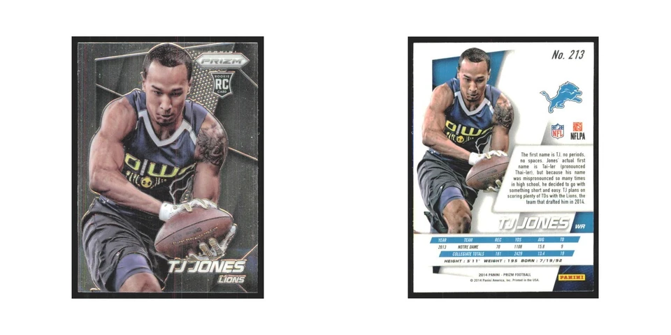 2014 Panini Prizm TJ Jones RC Lions #213 - Image 3 of 3